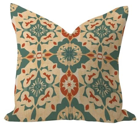 WSDESDEC Geometrischer Ikat-Kissenbezug, 40,6 x 40,6 cm, Sackleinen, eleganter Kissenbezug, Chinoiserie, traditionell, orientalisch, quadratisch, für Zelt, Terrasse, Couch, Auto, Heimdekoration