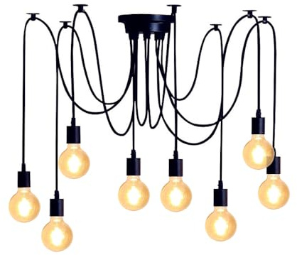 Chao Zan Kronleuchter Industrie Hängelampe, Spinne Pendelleuchte Vintage, DIY Deckenleuchte Pendellampe für Schlafzimmer Wohnzimmer Esszimmer (8 Köpfe)