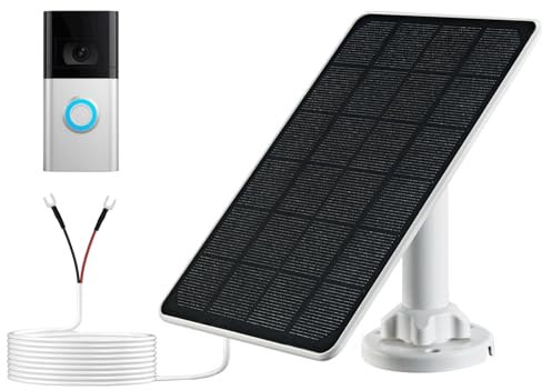 Solar Panel Charger Compatible with Ring Video Doorbell 2/3/3+/4, Battery Video Doorbell Plus, 9.8ft Waterproof Charging Cable, 360°Adjustable Mount,5W 5V, 7.5 * 6.4