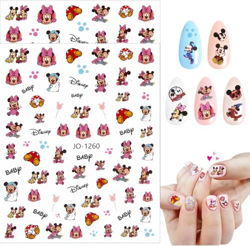 Mic-key Nagelsticker Kinder, 12 Blatt Nagel Sticker, Dis-ney Nagelaufkleber Selbstklebend, Minnie Mouse DIY Nägel Stickers, Fingernägel zum Aufkleben Kinder