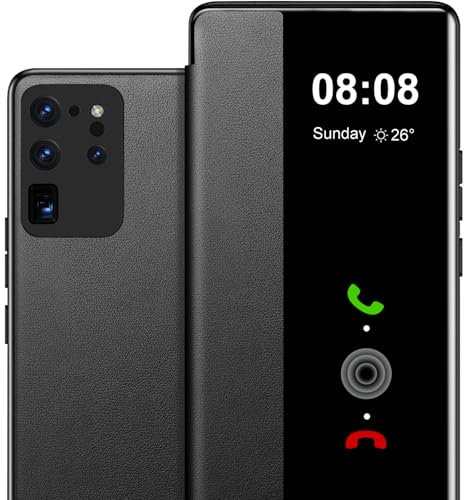 Fciaeytou Coque pour Samsung S20 Ultra Etui à Rabat pour Samsung Galaxy S20 Ultra Coque Clapet Protection Case S20 Ultra Flip Folio Clear View Cover Mince 360 Full Body Antichoc Housse 4G/6.9 (Noir)