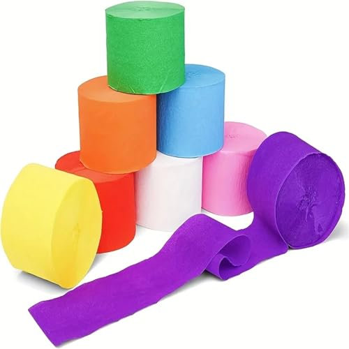 AMEEDA Krepppapier Bunt 8 Stück Krepppapier-Luftschlangen in Regenbogenfarben – Jede Rolle ist 25,9 m lang und 4,6 cm breit – wunderbare Dekoration for Partys