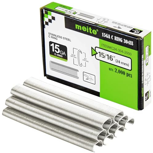 meite 15GA 3/4-Inch Crown Stainless Steel C Ring Staples 2,000 PCS for SC7C/SC7E Hog Ring Pliers in Secure Fastening Applications Outdoor Environments Anti-Corrosion