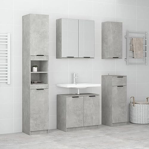 CCCINER 5-TLG. Badmöbel-Set Betongrau Holzwerkstoff,Betongrau BadmöbelSet: Stilvoll und praktisch mit viel Stauraum Badezimmermöbel-Sets, Badezimmer Möbel