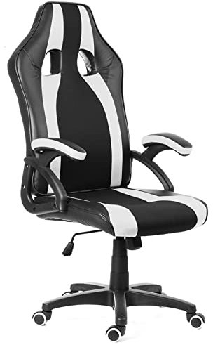HOUYTYU Silla Oficina Office Chair Black White Gamer Type Computer Desk Chair Study Chair Office Gaming Swivel Chair Work Chair with Lumbar Support(4077 nofootrest)