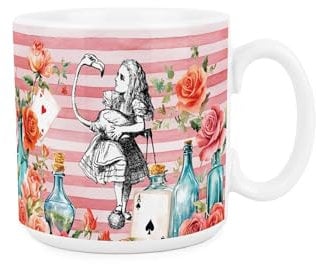 Purely Home Alice's Adventures in Wonderland Mug - Pink Roses & Flamingos Ceramic Tea/Coffee Cup Gifts for Book Lovers