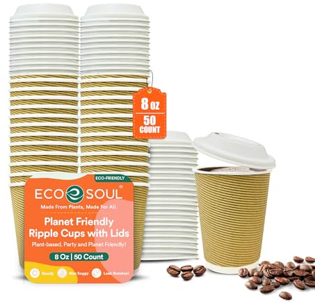 ECO SOUL Paper Ripple Cups 8oz 50 Pack| Eco Friendly Paper Cups to-Go Cups