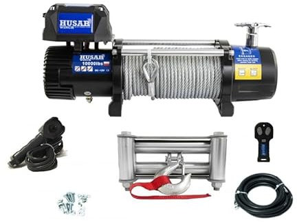 Husar Winch Treuil électrique 10000 lbs | 4530 kg 12V avec Corde en Acier 28m x 9,2 mm,Commande sans fil,Transmission Planétaire à 3 étages,Idéal Pour,Véhicules Tout-Terrain,Véhicules 4x4,OFF-ROAD