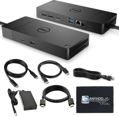 Dell WD19S Docking Station 130 W (90 W Power Delivery) - Docking Station Dell Dual Monitor per laptop con adattatore di alimentazione da 130 W + cavo HDMI + cavo DisplayPort + cavo USB-C + panno in
