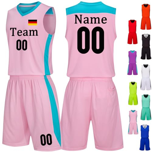 Basketball Trikot Herren Personalisierte Basketball Trikot Kinder Basketball Jersey Trikot Shirt und Shorts 2 Teiliges Set Personalisiert Basketballtrikot mit Eigenem Team/Name/Nummer/Logo