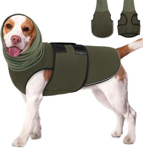 TOEECY Hundemantel zur Linderung von Angst Klettverschluss zur Einfachen Einstellung und Reflektierenden Streifen Hundemantel mit Hunde Kapuzenpullover Ohrenschützer(XS)