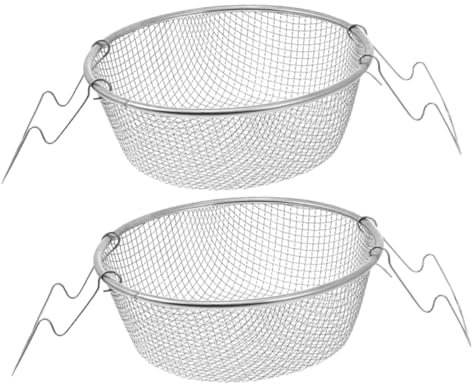PHENOFICE 2piezas Cestas Freidoras De Acero Inoxidable Resistentes y Portátiles Cestillo Para Freír Snacks Papas y Pollo Contenedor De Malla Para Cocina Industrial