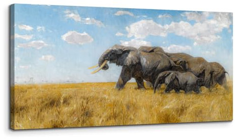 MHARTK66 Sich Bewegender Elefant Leinwand Bilder, 50x100 cm Groß Wandbilder Wohnzimmer Tier Bild Aesthetic, Modern Wanddeko Kunstdruck Schlafzimmer Badezimmer Büro Esszimmer Küche