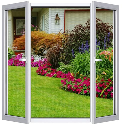 Fliegengitter Fenster 2er Set 110 x 130 cm | DIY zuschneidbar ohne Bohren, Klebemontage | Insektenschutz Fenster Fliegenvorhang Moskitonetz | mit Schneidewerkzeug | transparent, feinmaschig, Schwarz