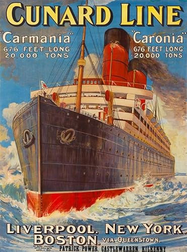 Jigsaw Puzzles 1000 Pieces Cunard Line Carmania Vintage Ocean Liner Cruise Ship Travel Art Print Wall Art Wooden Puzzle Toys Games for Adults Children Kids Teenagers Gift