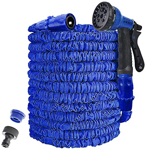 AWXYZ Expandable Garden Hose,25ft Stretch Hose Pipe,7.5m Garden for Hosepipes,Magic Lightweight Watering Hose with 8-Pattern Water Spray (25ft, Blue)