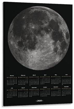 Jahreskalender 2025 mit Nahe Seite des Mondes, großer Mondkalender für Café, Dekorationsidee, Weltraumthema, Wohnzimmerdekoration, Leinwandwand