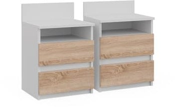 Vicco Nachttisch Monty, Nachtkommode, Weiß/Sonoma, 32.3 x 59.1 cm 2er Set