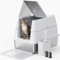 FURTIME Cat Litter Box High Sided Stainless Steel Litter Tray with Lid, 60cm Enclosed Metal Extra Large Litter Tray for Big Cat, Enclosed and Open Type Dual-Use, 60x40x45cm