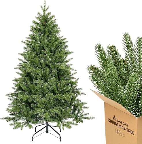 SALCAR Premium Künstlicher Weihnachtsbaum 150cm – Nordmanntanne aus 100% PE in Naturgrün | Farb- & Formstabil | Geruchlos | Kein Nadelverlust