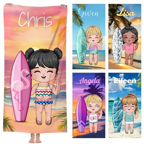 Jodimitty Mikrofaser Strandtuch Personalisiertes Name Cartoon Mädchen DIY Dress up für Beste Freundin, Strandtuch für Strand Pool Bad Familienfeiern Partygeschenke (DIY kleine Mädchen)