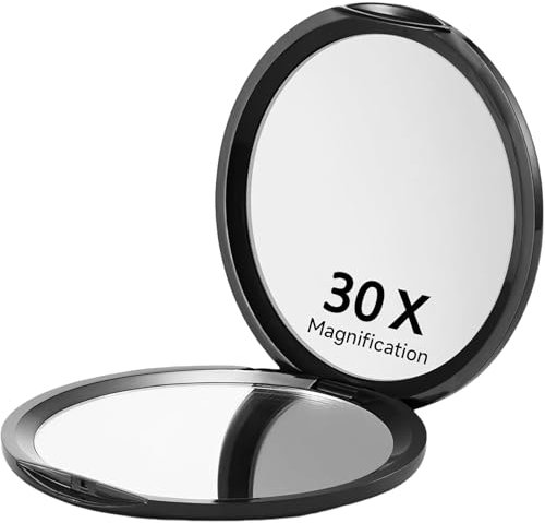 Zernblend Miroir de Poche Compact avec grossissement 1X/30X, idéal pour Les déplacements, Miroir grossissant 30 Fois, Miroir de Voyage, Miroir cosmétique (Noir)