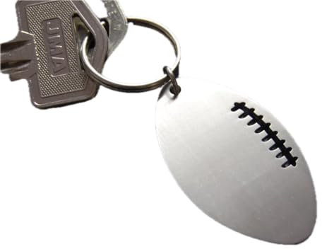 Porte-clés football américain en acier inoxydable brossé, pochette cadeau incluse, Argenté., 4cm