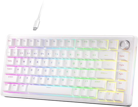 DIERYA DK81E 75% Mechanical Gaming Keyboard, Hot-Swappable, Wired, White | Gasket Mount, Pre-Lubed Linear Switches, 6-Layer Foam, Programmable, Volume Knob, RGB Backlight, Double-Shot Keycaps