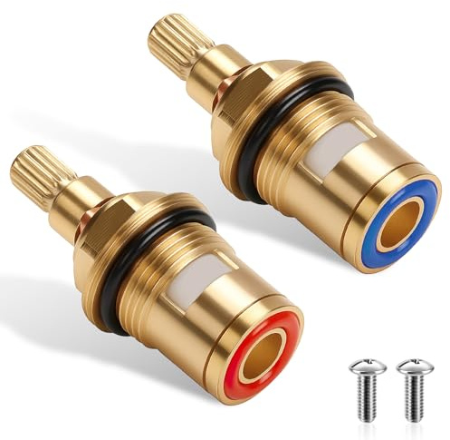 2 Pack Replacement Tap Cartridge Brass Ceramic Disc Tap Valve Quarter Turn 20 Spline Mixer Taps Repair with Tap Glands Seals G1/2 Insert Gland Cartridge for Shower Bathroom Kitchen Taps