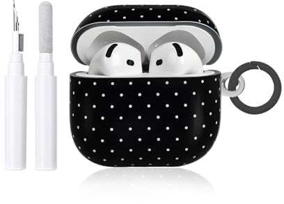 Reownest Kompatible für AirPods 4 Hülle mit Reinigungsset, Cute Polka Dot Muster Wellenpunkt Ästhetische Design, Kratzfeste Schlüsselbund Abdeckung Soft Kopfhörer Handyhülle - Schwarz