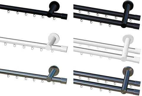 GARDUNA Gardinenstange Innenlauf System, 1/2-läufig, Ø 20mm, mit X-Gleiter, Schwarz-glanz, Weiß-glanz oder Edelstahl-Optik, Hochwertige Oberflächen (1-lauf weiß-glanz, 160)