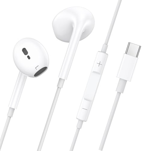 USB C Kopfhörer für iPhone 17/16/16e/15 Pro Max/Plus iPad Pro, In Ear USBC Kopfhörer mit Kabel, Kabelkopfhörer HiFi Stereo mit Mikrofon & Lautstärkeregler für Samsung S25 S24 S23 S22 S21 Ultra/Pixel