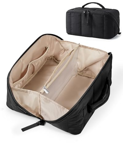 BAGSMART Borsa per cosmetici da viaggio, organizer per cosmetici piatto apribile, Nero
