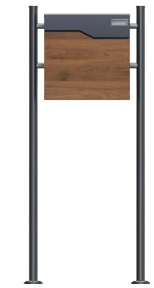 SCHARTEC Holz-Design dunkel Standbriefkasten SBS-SPB-7 freistehend Edelstahl Standfuß anthrazit mit Zeitungsfach Briefkasten stehend Postkast (anthrazit)