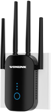 WONLINK Ripetitore WiFi 1200Mbps Doppia Banda, Amplificatore Segnale WiFi | 4 Antenne, Porta Ethernet, WPS, MU-MIMO, Modalità Ripetitore/Router/AP e Indicatore di Segnale
