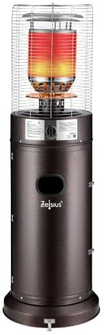 Zelsius Gas Heizstrahler Zermatt | 11 kW | Ø 46 cm x 137 cm | Braun | Terrassenheizstrahler außen, Terrassenheizung, Outdoor Heizpilz, Gasheizpilz für Terrasse Balkon und Garten