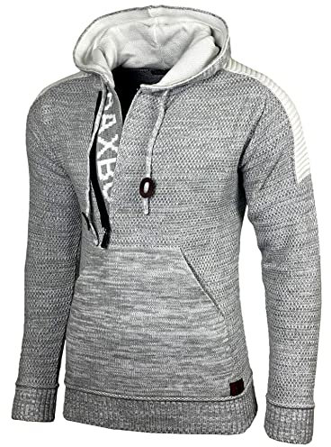 Baxboy Herren Strick-Pullover Kapuzenpullover Moderne Männer Pulli Grobstrick Strickjacke Winter-Freizeit-Jacke B-290, Farbe:Grau, Größe:L