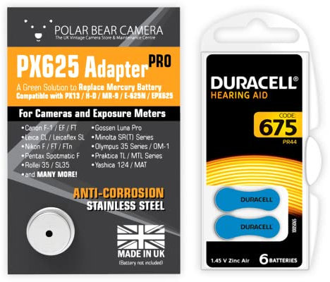 1.35V PX-625 Film Camera Battery Adapter + 6 BATTERIES INCLUDED (Replace Mercury Cell) Fits PX-13, MR-9. MRB-625, H-D, E-625N, EPX625