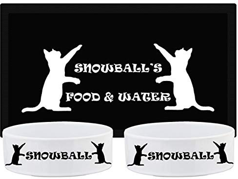 Ensemble de gamelles et Tapis de Nourriture personnalisés pour Chat – Tapis et Bol personnalisés – Cadeau pour Chat personnalisé dans n'importe Quelle Couleur