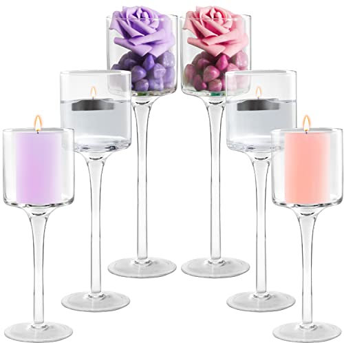 Belle Vous Bougeoir Verre sur Pied pour Bougies Chauffe-Plat (Lot de 6-3 Tailles) - Bougeoir Design - Idéal pour Mariages, Décoration Intérieure, Salles à Manger, Fêtes, Centres de Table et Cadeaux