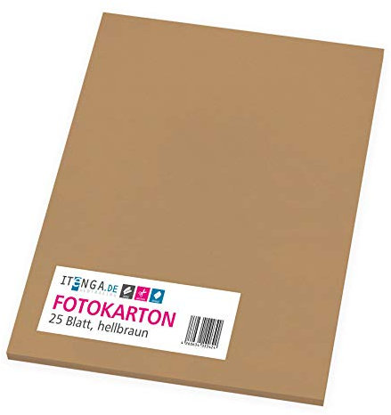 itenga Fotokarton 25 Blatt A4 300 g/qm - Tonpapier Tonkarton Druckerpapier Bastelpapier Bogen durchgefärbt zum kreativen Gestalten und Basteln (Hellbraun)