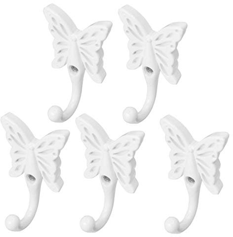 sourcing map Wand montierter Kleiderhaken Zinklegierung Schmetterling Form DIY Haken Mantel Handtuch Badezimmer Vorhang Aufhänger mit Schrauben Weiß 5 Stück