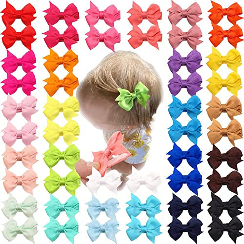 JOYOYO 50 Pcs Baby Hair Bows - 2 Inch Mini Size for Toddler Girls, Grosgrain Ribbon With Non-slip Full Covered Safe Clips