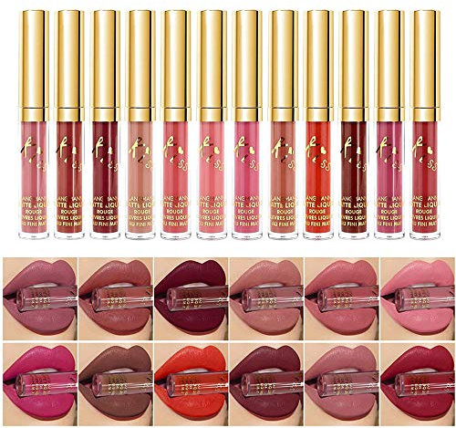 Sexy 12 Farben Lipgloss Set Samtiger flüssiger Lippenstift Langlebig Wasserdicht Feuchtigkeitsspendende kosmetische Lippenstifte Professionelles mattes nacktes flüssiges Lippenstift-Geschenkset