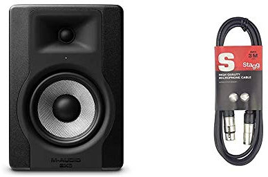 M-Audio - Bx5 D3 - Moniteur de Studio Professionnel 100 W Active avec 2 Voies, Woofer 5 Pouces et Acoustic Space Control Intégré - Noir & Stagg 3 m Câble Microphone XLR - XLR de Haute Qualité - Noir