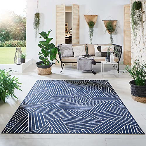 Steffensmeier Indoor Outdoor Teppich Öland Balkon Terrasse Küche Garten wasserfest Kunststoff, strapazierfähig, Kristall Blau Beige, 80x150 cm