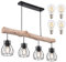 bmf-versand® Hängelampe Esstisch Holzbalken Vintage mit LED - Hängeleuchte Schwarz Metall Holz - Pendelleuchte 4 Flammig - Pendellampe Wohnzimmer Hängend Modern Gitter