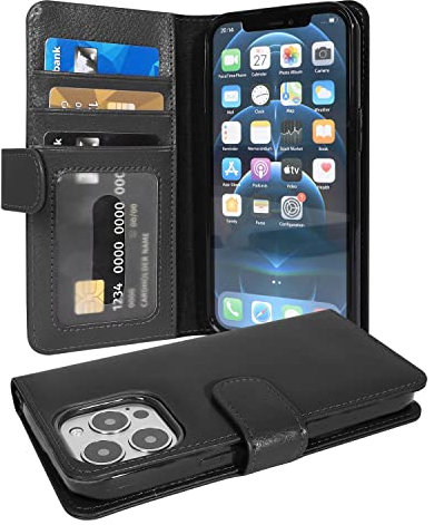 Cadorabo Custodia Libro compatibile con Apple iPhone 13 PRO in NERO PROFONDO - con 3 Vani di Carte e Chiusura Magnetica - Portafoglio Cover Case Wallet Book Etui Protezione