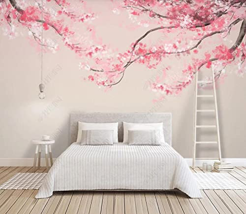 Papier Peint 3D Intissé Encre Et Lavis Rose Fleur De Cerisier Papier Peint Panoramique 3D Moderne Décoration Murale