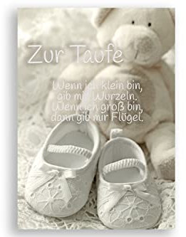 Friendly Fox Karte zur Taufe - Taufkarte zur Taufe Teddybär und Babyschuhe Motiv, Klappkarte Karte Taufe mit Umschlag